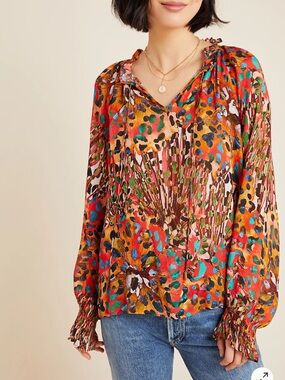 Anthropologie Bl-nk London Small Annalee Peasant Blouse Colorful Abstract Art